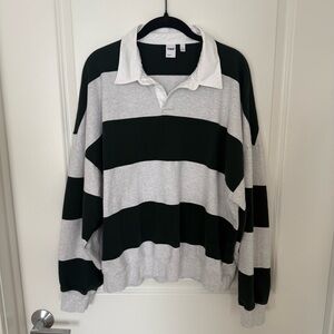 aritzia grey & green long sleeve cotton polo